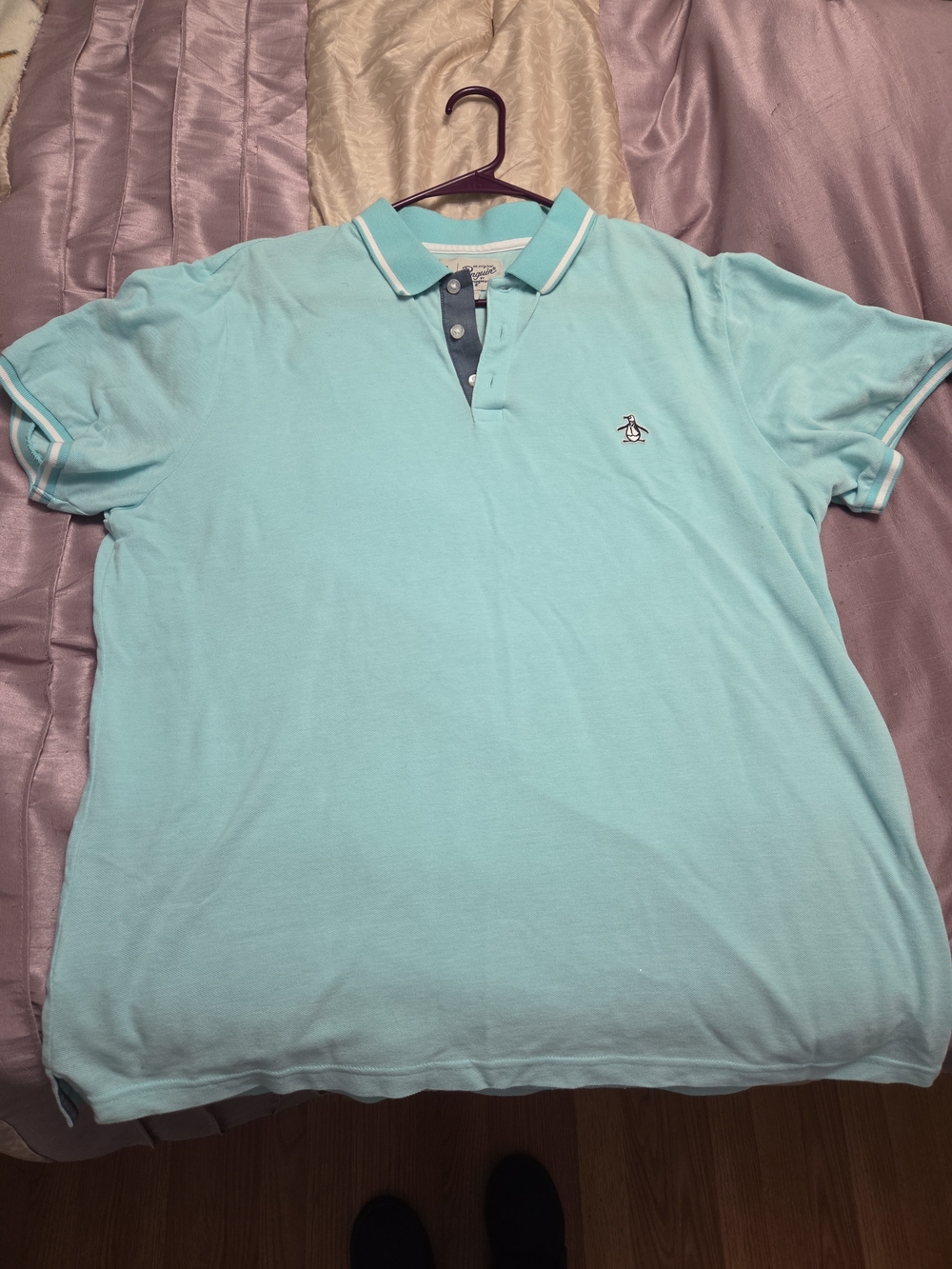 Men's XL Original Original Penguin Men’s Polo in Mint Blue with Contrast Placket
